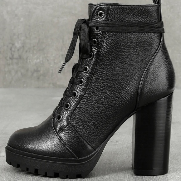 Steve Madden Laurie Platform Boots Size 8.5 Black Leather Lace-Up Whimsigoth - Picture 11 of 13